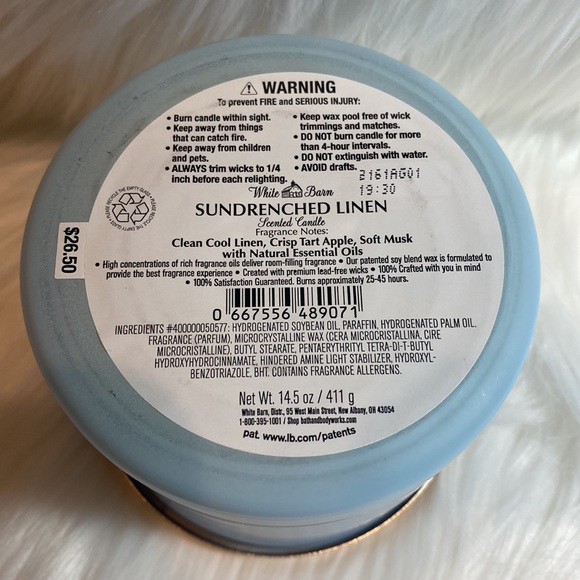 “SUN DRENCHED LINEN” by BBW / WB, 3-Wick Scented Candle, 14.5 oz / 411 g, NWTag - Picture 3 of 5